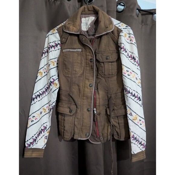 Free People Follow Your Heart Cargo Jacket Printed Linen Blend Sleeves Boho - Picture 1 of 10